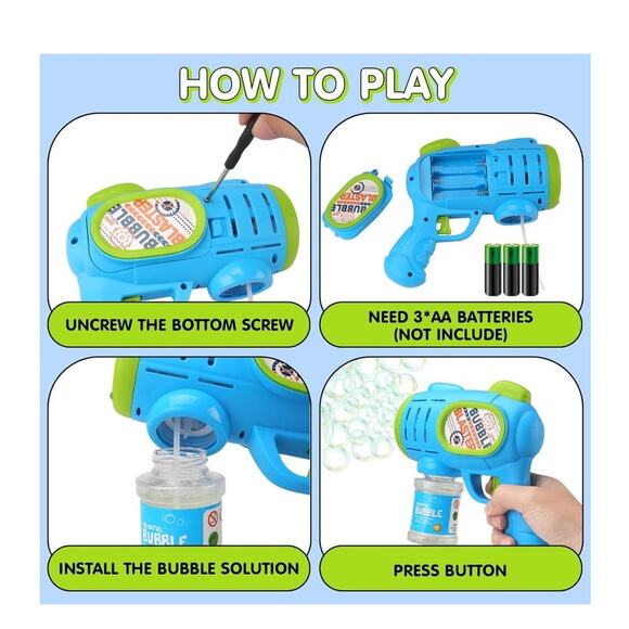 2 Pack Bubble Gun Machine Automatic Light Up, 4 Bottles 10 Bags Refill Solution - Picture 4 of 8